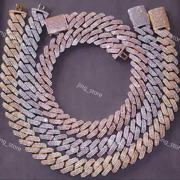 

cuban k moissanite chain Hip Hop Rapper 3 rows Mossanite Necklace Jewelry Vvs 20mm Moissanite Cuban Chain