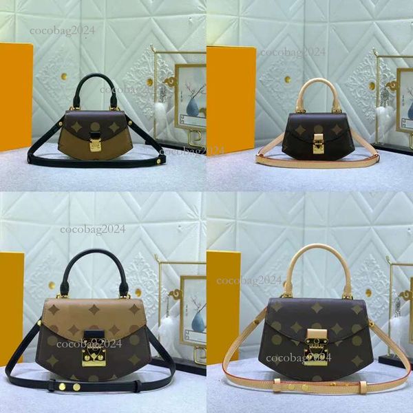

8A canvas shoulder latch fixed clamshell crossbody Leather top handle handbag New designer European and American girls underarm dinner bag, 16*12*5cm-2
