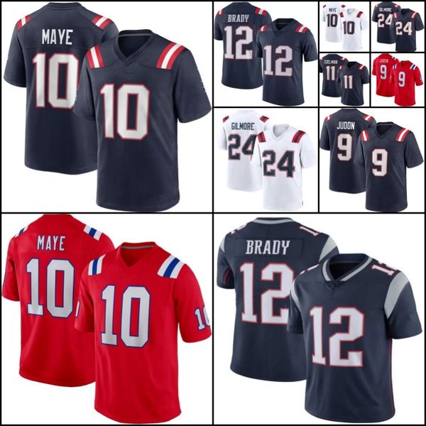 10 Drake Maye Mike Vrabel Custom Football Jersey Gonzalez Tom Brady JuJu Smith-Schuster Kendrick Bourne Rhamondre Stevenson Mike Gesicki Tedy Bruschi