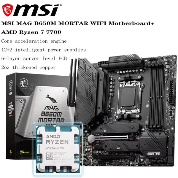 MSI Mainboard MAG B650M MORTAR WIFI Motherboard AMD Ryzen 7 7700 DDR5 WIFI 6 (AX) RGBCooling Armor Wi-Fi 6E M.2 USB3.2