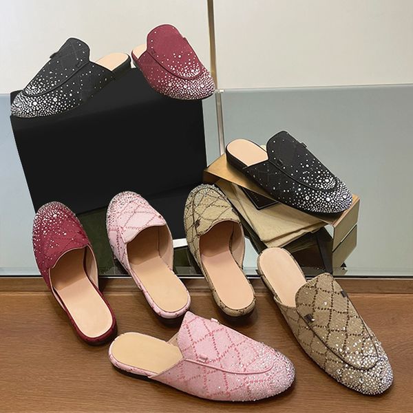 

Mens Mules With Rhinestones Loafers Canvas Slippers Princetown Crystal Causal Mule 737, A1