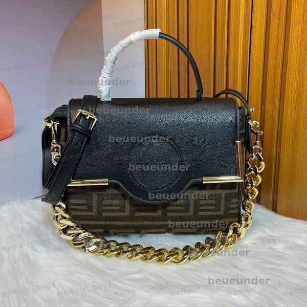 

Leather Tote Bag Designer For Women Luxury Bags Thick Chain Shoulder Bag Medu Handbag Purse Beauty's Head Totes 26cm Crossbody Bags Sac BFG25021220, Khaki