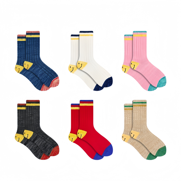 

japanese smiley face thick line midlength socks trendy design for men women, Red