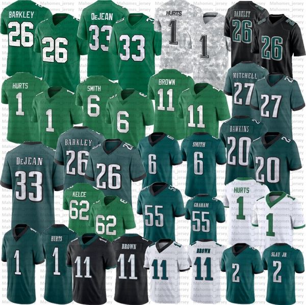 Saquon Barkley Jason Kelce Jalen Hurts Football Jersey Kelly Green DeVonta Smith Davis Jalen Carter Dawkins Slay jr Goedert Graham Huff DeJean Mitchell Trotter Jr