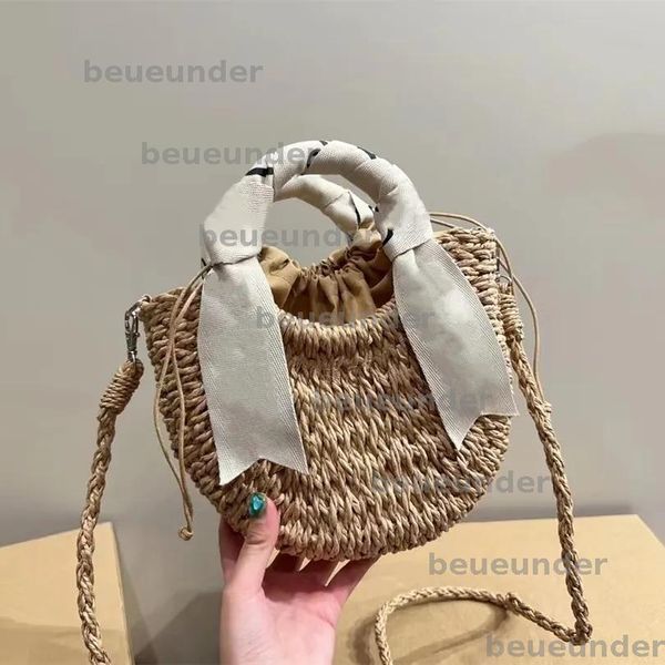 

2025 woman beach bag handbag Semi-Circle Straw Bags crossbody designer bag luxury handbags Summer Crochet Tote Purse TOP BFG25021415, Grey