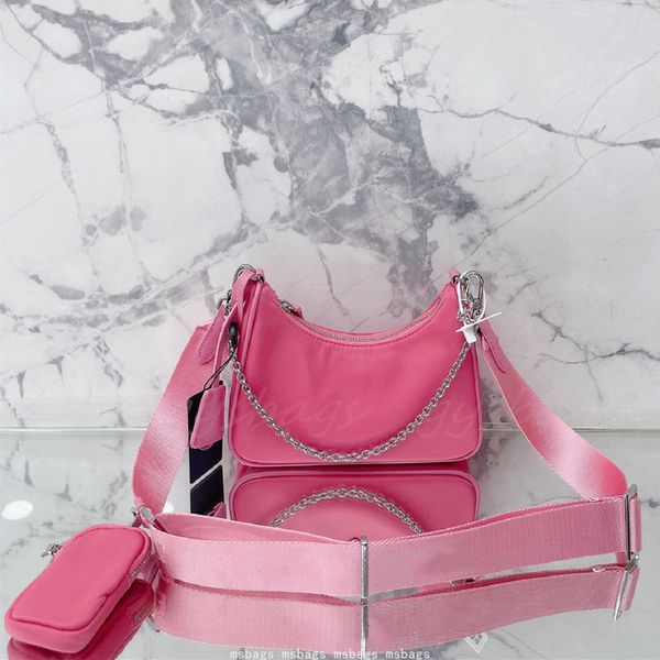 

Nylon Hobos Shoulder Bags Designer Small Pleated Handbag Crossbody Chain Bag fashion Baguette Tote Plain Color 2-piece, Watermelon