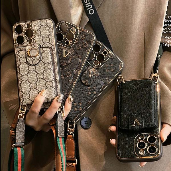 

Women Crossbody Phone Designer for Apple iPhone 16 Pro Max 13 12 14 15 Plus 11 Slot Card Holder Wallet Case Cover Straps Lanyard, 1+