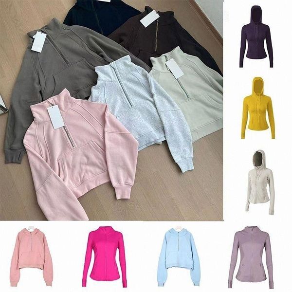 

designer hoodie women Yoga hoodies women sweater Push-up half zipper Sports jacket Running Yoga Hot Sell colorful loose short clothes women, Silver