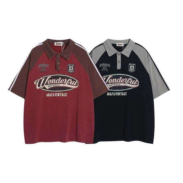 

polo shirt mens tshirts American retro contrast ing polo neck short T-shirt ins tide brand casual couple's half sleeve shirt for men and women.asian size m, Multi