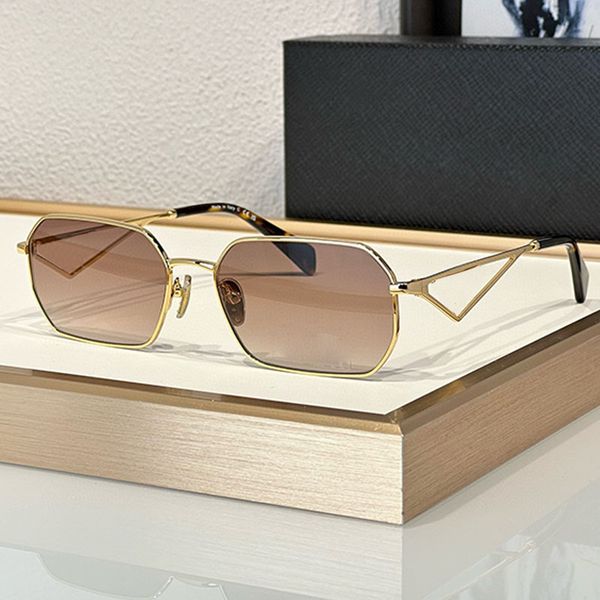 

Classic Three Edges Square Frame Sunglasses Designer Silver Brown Top Quality Glasses PRA51S Temple Hollow Metal Pattern Mens womens Daily Wear With Box