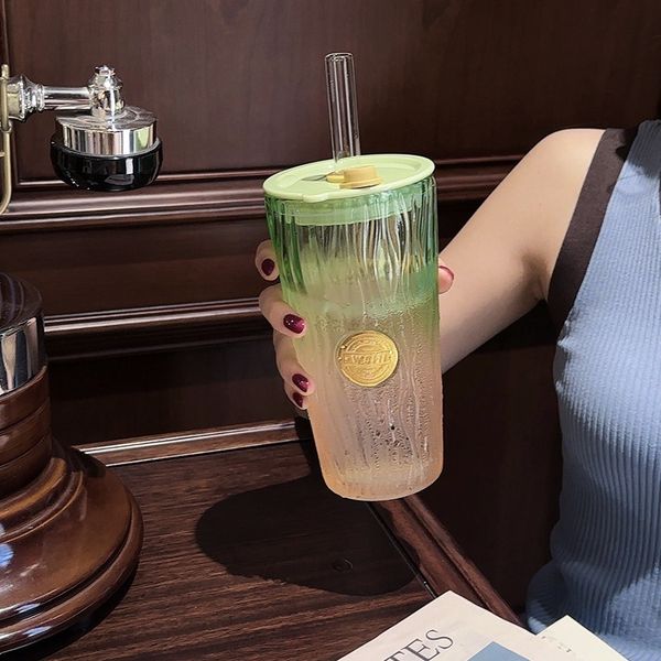 22oz reusable glass tumbler with straw and lid drinking cup for water juice coffee