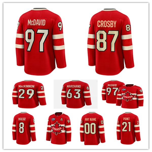 

2025 Four 4 Nations Hockey Jersey 87 Sidney Crosby 29 Nathan MacKinnon 63 Brad Marchand 16 Mitchell Marner 97 ConnorMcDavid 61 Mark Stone 21 Brayden Point 8 Cale Makar, Men red style