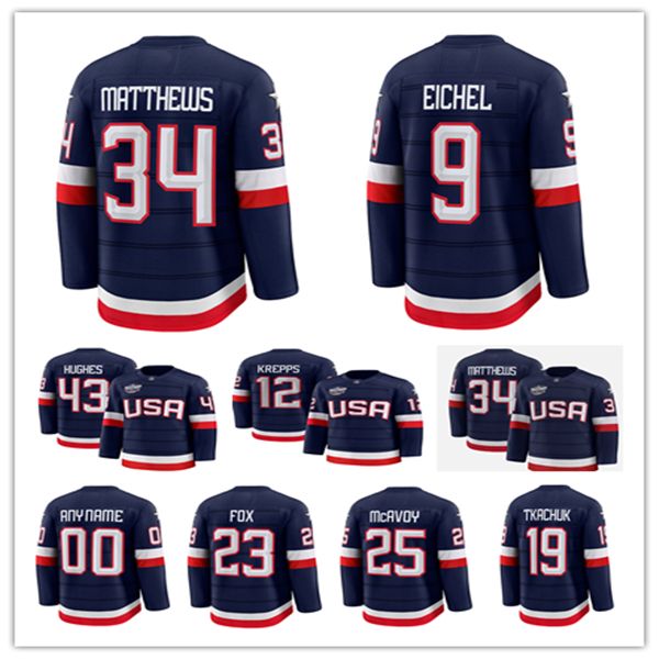 

2025 Four 4 Nations Ice Hockey Jersey Brady Tkachuk J.T. Miller Vincent Trocheck Chris Kreider Brock Faber Jake Guentzel Jack Eichel Auston Matthew Jack Hughes Nelson, Men navy blue