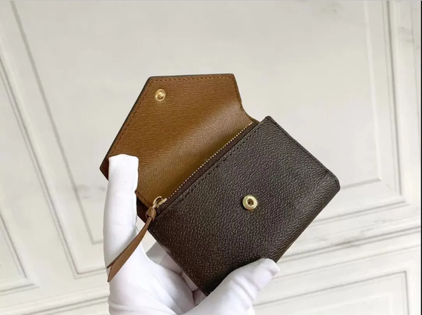 

classic designer wallet hasp button women short wallets classic luxury fashion mini pouch coin purse zippy card holder bag with box re xiao, Brown flower+orange