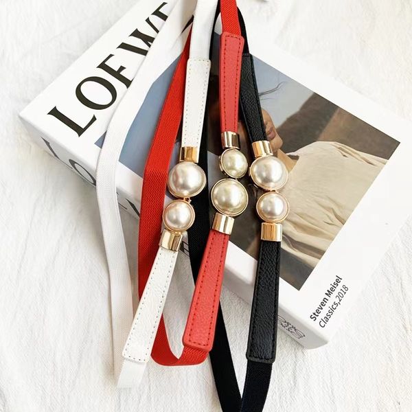 

Molain 2 Pcs Elastic Stretch Belt for Women, Retro Pearl Buckle Thin Belt Cute Waist Belt for Jeans Dress Pants, Black