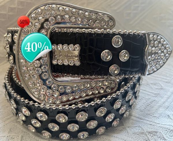 

Fashion Designer Bb Simon Belts Men Belt Shiny Diamond on Black Blue White Multicolour with Bling Rhinestones as Giftlml