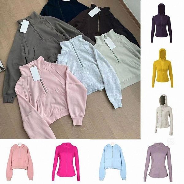 

designer hoodie women Yoga hoodies women sweater Push-up half zipper Sports jacket Running Yoga Hot Sell colorful loose short clothes women, Yellow