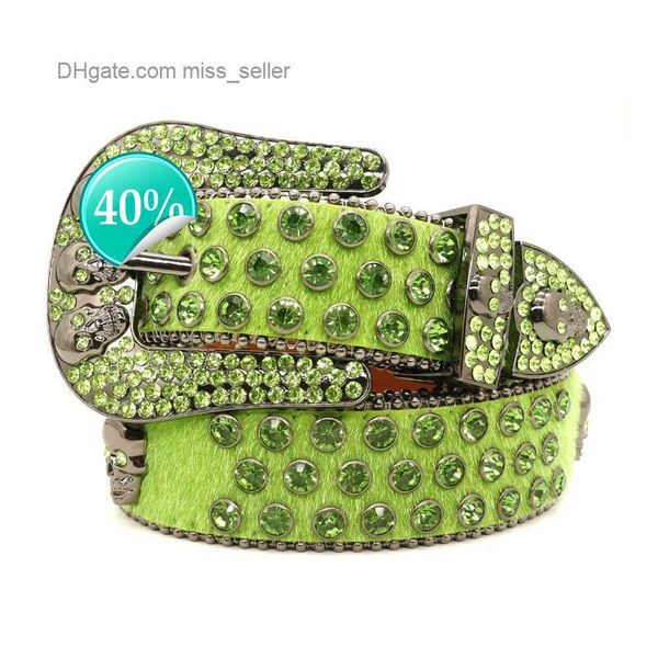 

2022 Designer Belt Bb Simon Belt Skeleton Green Flash Diamond Series Mens and Womens Same Lengthened Wide Needle Buckle Punk Style Insetol, Multi