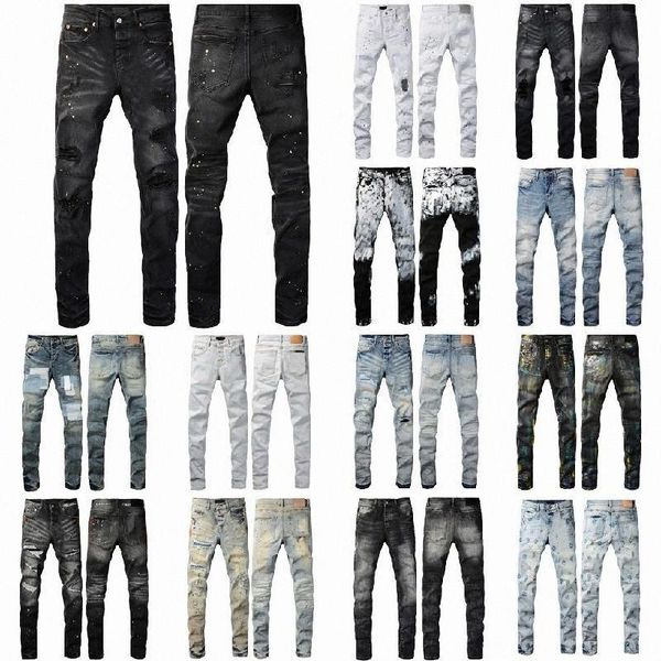 

Designer Mens Jeans for mens denim pants Fashion womens trends Distressed Black Ripped Biker Slim Fit Motorcycle sweatpants, Purple