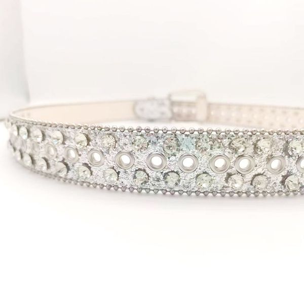 

Punk Fashion Men's Rhinestone Belt Featuring Full Diamond Inlay and Skeleton Detail, White