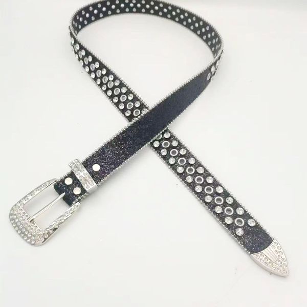 

Chic Punk Inspired Women's Belt with Intricate Crystal Rhinestone Work for a Stylish Edge, Black