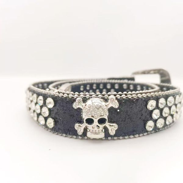 

Chic Luxury Pu Belt Featuring Intricate Silver Crystals and Gothic Skull Design - Perfect Blend of Edgy Charm, Black