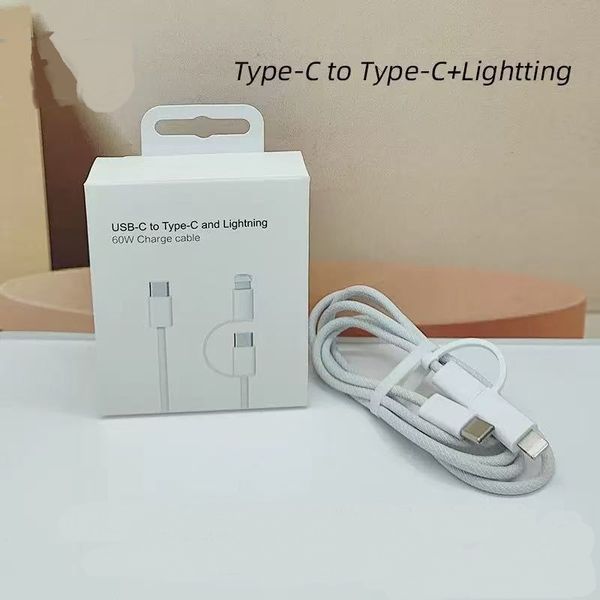 

60W 1 m 3 ft C to C-L Weaving thread, dual connector, suitable for iPhone 16/15 Pro Max 14/13/12/11/x/xr/xs/7/8 plus, data USB fast charging retail packaging box