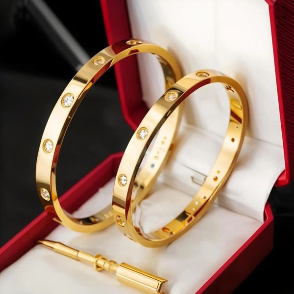 

Classic Bangle 18K Gold Fashion Bracelet Designer Jewelry High Quality Plated Titanium Steel Diamond for Women Men Bracelets Silver luxury Jewelrys 15 to 22 size