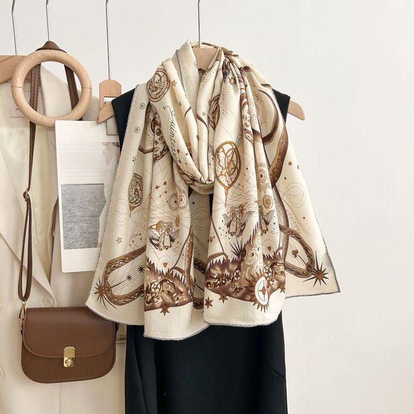 

New double-sided contrasting silk wool long scarf --839140
