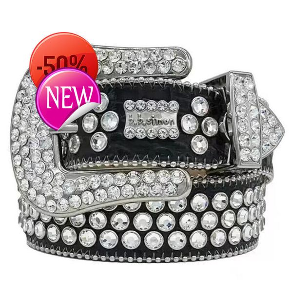 

Designer Bb Belt Simon Belts for Men Women Shiny dia belt on Black Blue white multicolour with bg rhies as giftlmld, Red