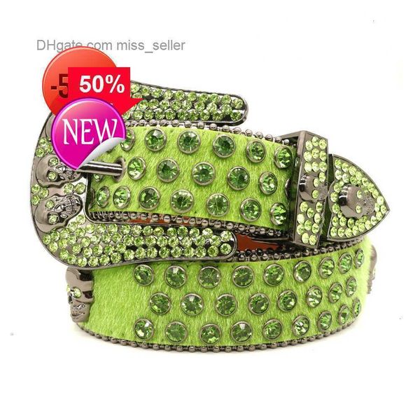 

2022 Designer Belt Bb Simon Belt Skeleton Green Flash Diamond Series Mens and Womens Same Lengthened Wide Needle Buckle Punk Style Insetlod, Multi