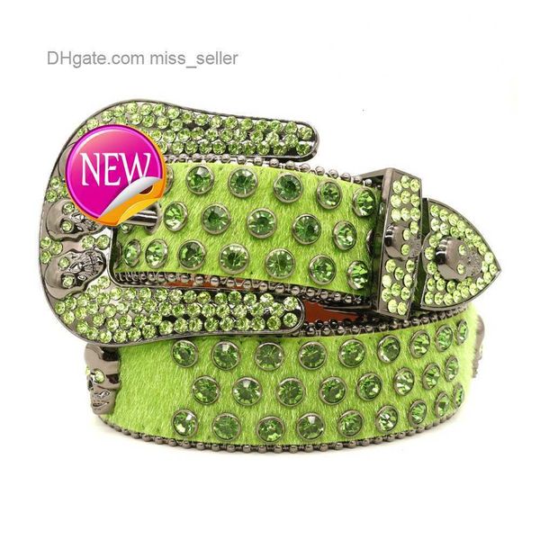 

2022 Designer Belt Bb Simon Belt Skeleton Green Flash Diamond Series Mens and Womens Same Lengthened Wide Needle Buckle Punk Style Insetkd, Multi