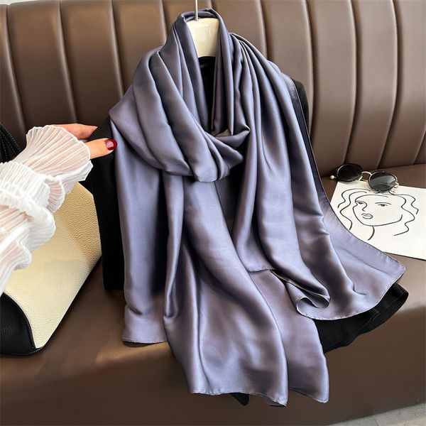 

8015 Spring and summer pure color simple long silk scarf versatile scarf