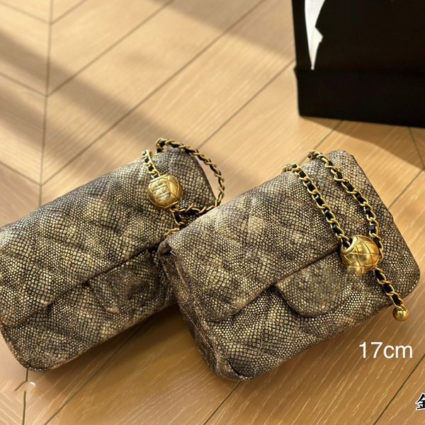 

Woc Womens Shoulder Bag Leather Rib Check Gold Hardware Metal Twistlock Matelasse Chain Hand Crossbody Bag Makeup Bag Small Golden Ball Dinner Dress Sacoche 17/20cm, Multi-color