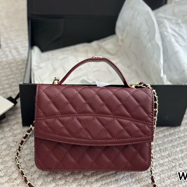 

25C Designer Women Mini Backpack Bag Caviar Leather Embroidery Diamond Lattice Shoulder Matelasse Chains Tote Handbag with Handle Square Wallets Sacoche 18x13cm, Black