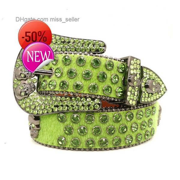 

2022 Designer Belt Bb Simon Belt Skeleton Green Flash Diamond Series Mens and Womens Same Lengthened Wide Needle Buckle Punk Style Insetlmld, Multi