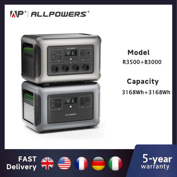 ALLPOWERS R3500 Portable Power Station with B3000 Expandable Battery 3500W 6336Wh LiFePO4 Battery Solar Generator for RV Camping