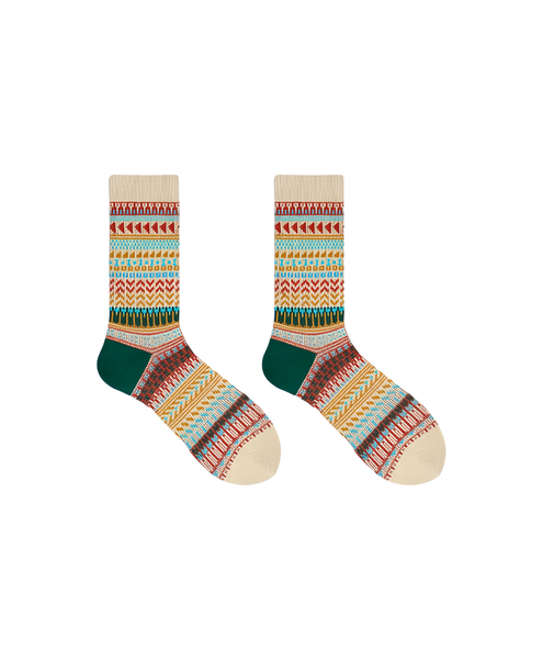 

Trendy Fair Isle Retro Style Stripes Long Sock Collection - Unisex Mid Calf Hosiery, Green