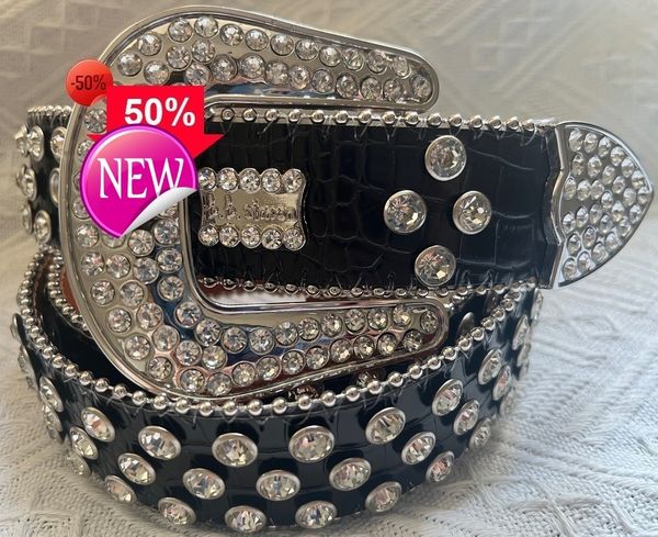 

Fashion Designer Bb Simon Belts Men Belt Shiny Diamond on Black Blue White Multicolour with Bling Rhinestones as Giftlod