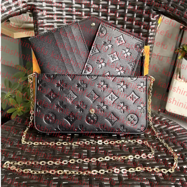 

Bags 3/p Set Top Designer Wallet Shoulder Women Classic Flower Pochette Felicie Bag Leather Clutch Tote Messenger bags with box, Grey