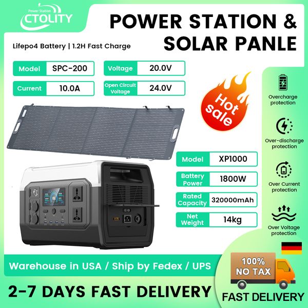 1800W 1000W Portable Generator Power StationLifepo4 Battery Camping 200W Solar Panel Generator