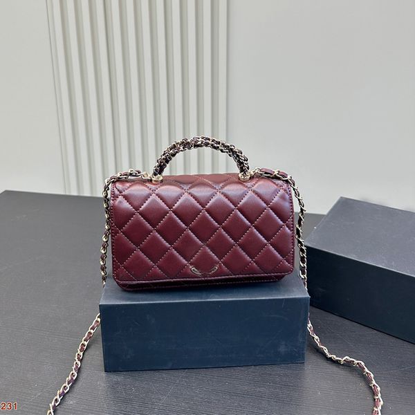 Real Leather Woc Wallet Shoulder Bag with Metal Twist Handle Clutch Purse 19X12cm Luxury Leather Diamond Lattice Gold Buckle Cross Body Handbag Card Holders Sac