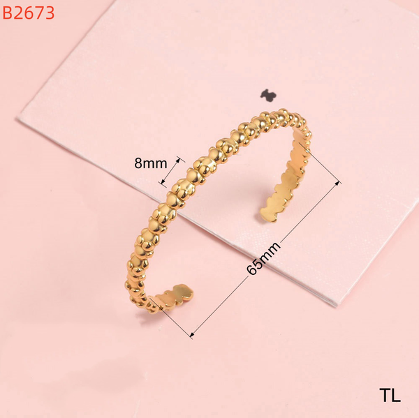 New Fashion Women Girls Silver Gold Stainless Steel Round Circle Bear Open Bangle Span Bracelets Jewelry Pulsera A Gift