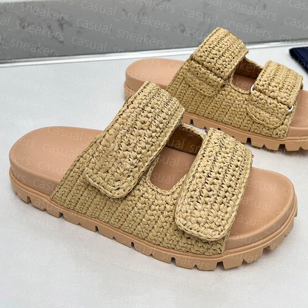 

Designer Sandal Crochet Strap Slides Black Platform Wedges Woven Flatform Slipper Flat Straw Mule Beach House Pool Women Size 35-41, Color1