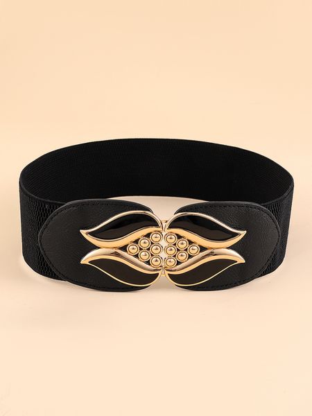 

Ripple Flower Button Elasticized Wide Waistband Belts Decorative belt, Black