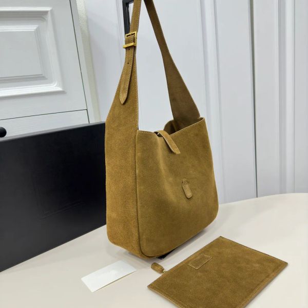 

Designer Hobo rose bag Suede underarm tote bag Internal zippered pocket shoulder Bucket winter bags genuine leather women shoulder bags fashion handbags, Leather light khaki