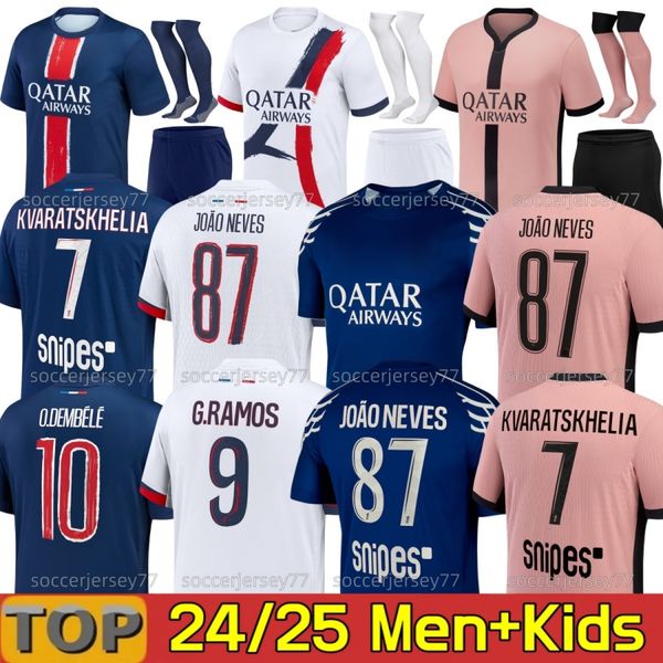 

24/25 JOAO NEVES KVARATSKHELIA Soccer Jerseys 2024 2025 HAKIMI VITINHA Maillots football shirt men kids kit set uniform enfants O DEMBELE MUANI UGARTE BARCOLA MENDES, Black