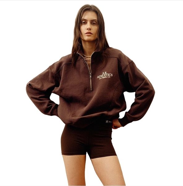 

Sweatshirts 25 Sporty Rich Designer Cotton Hoodie Pullover Jumper New Stand Up Collar Zippered Chest Letter Printed Fleece Women Fashion Hoodies Sweater Tops tn, Khaki
