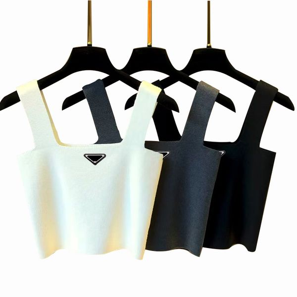

Girl Tank Fashion Women Summer Black White and Gray Sleeveless Knitted Suspenders Round Neck Sexy Designer Clothing Vest Top brand