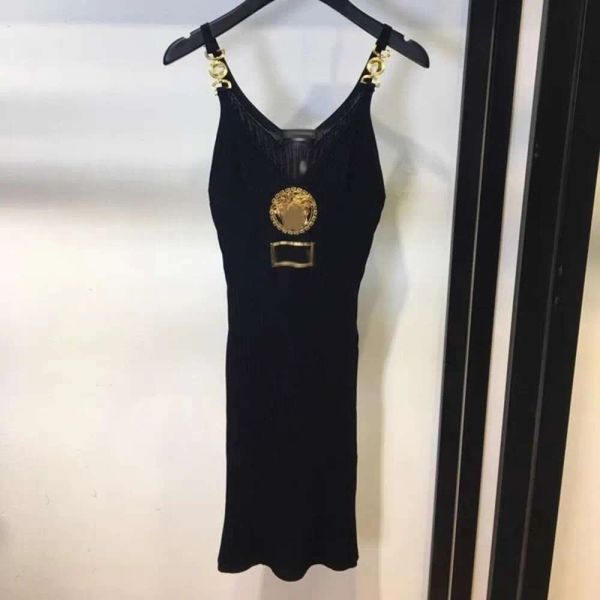 

Summer Casual Dress Designer Skirt Womens Sexy V-neck Sleeveless Metal Buckle Suspender Dresses Knitted Hip Wrap Dress BFG2502242, Picture color